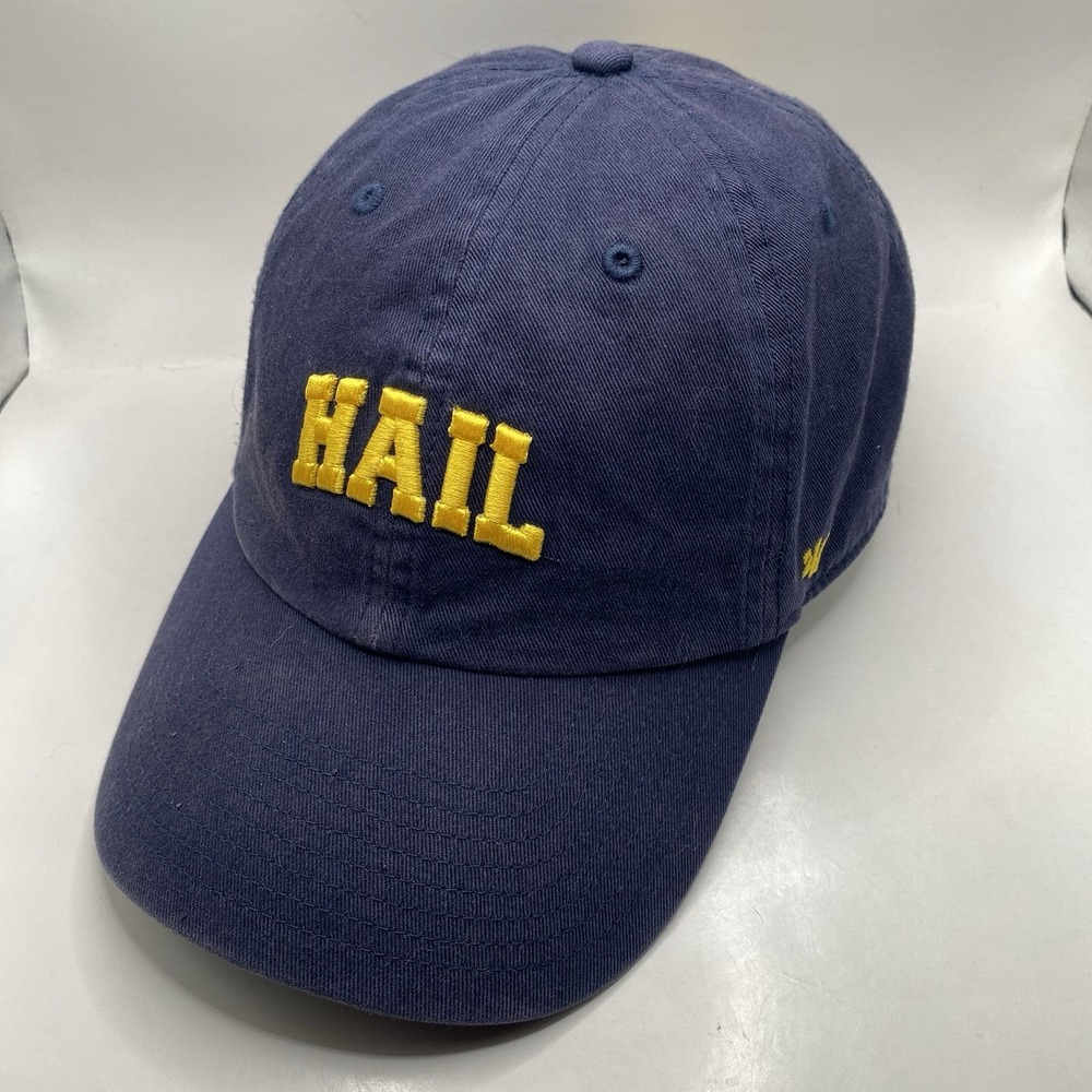 Michigan Wolverines HAIL Hat 47 Brand Blue‎ Clean Up Cotton Strapback VGC Slouch